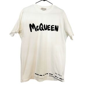 Alexander McQueen Men’s Graffiti Logo T-Shirt Sz L White